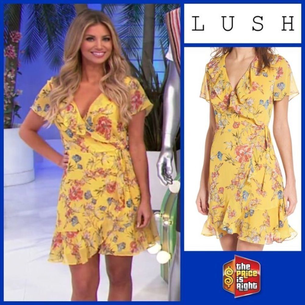 Lush Cole Floral Ruffle Wrap Dress Sz S in yellow flower print